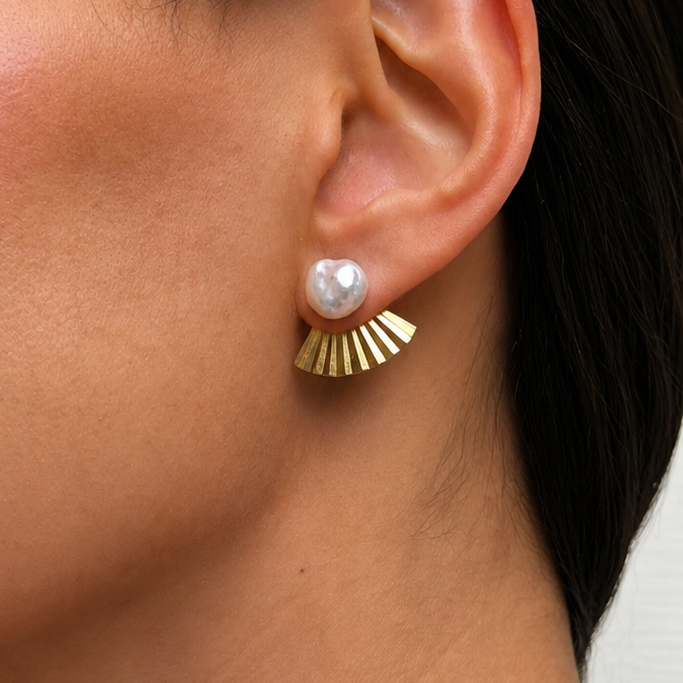 Pearl Fan Ear Jacket Stud Earrings
