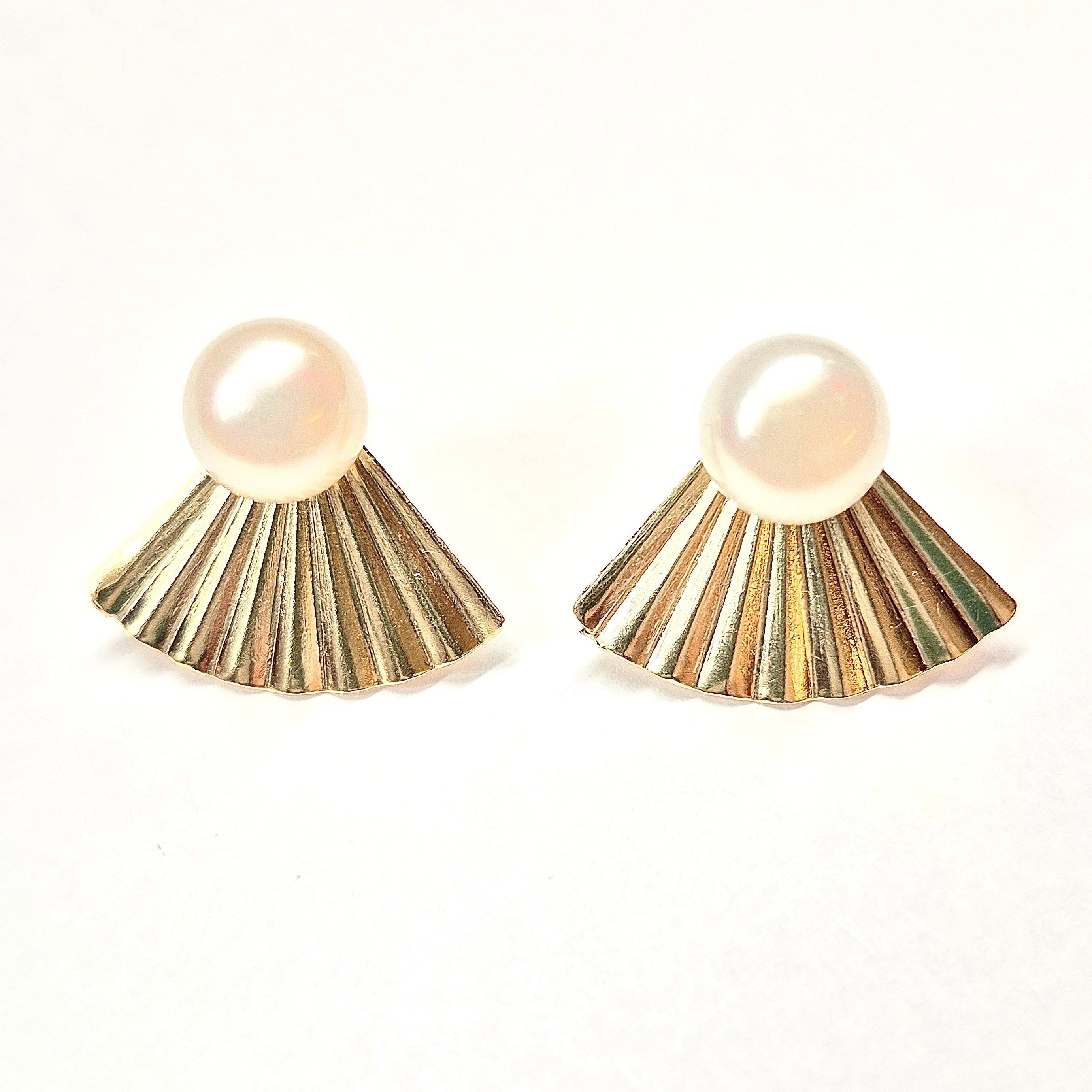 Pearl Fan Ear Jacket Stud Earrings