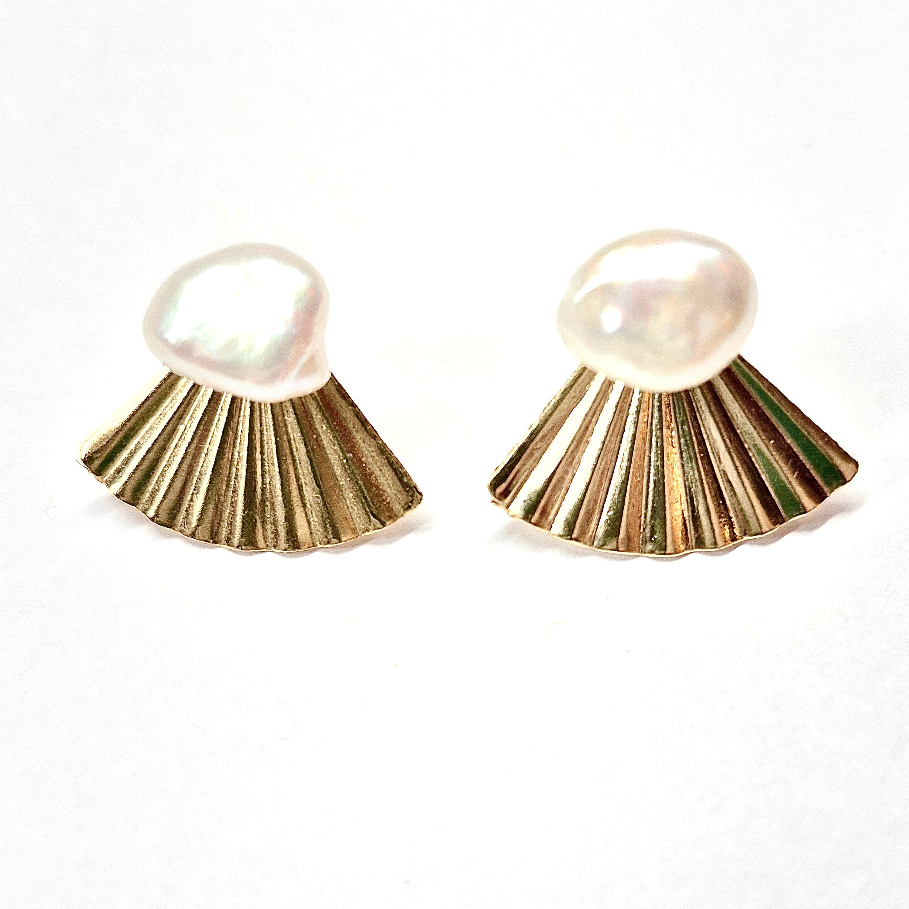 Pearl Fan Ear Jacket Stud Earrings