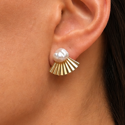 Pearl Fan Ear Jacket Stud Earrings