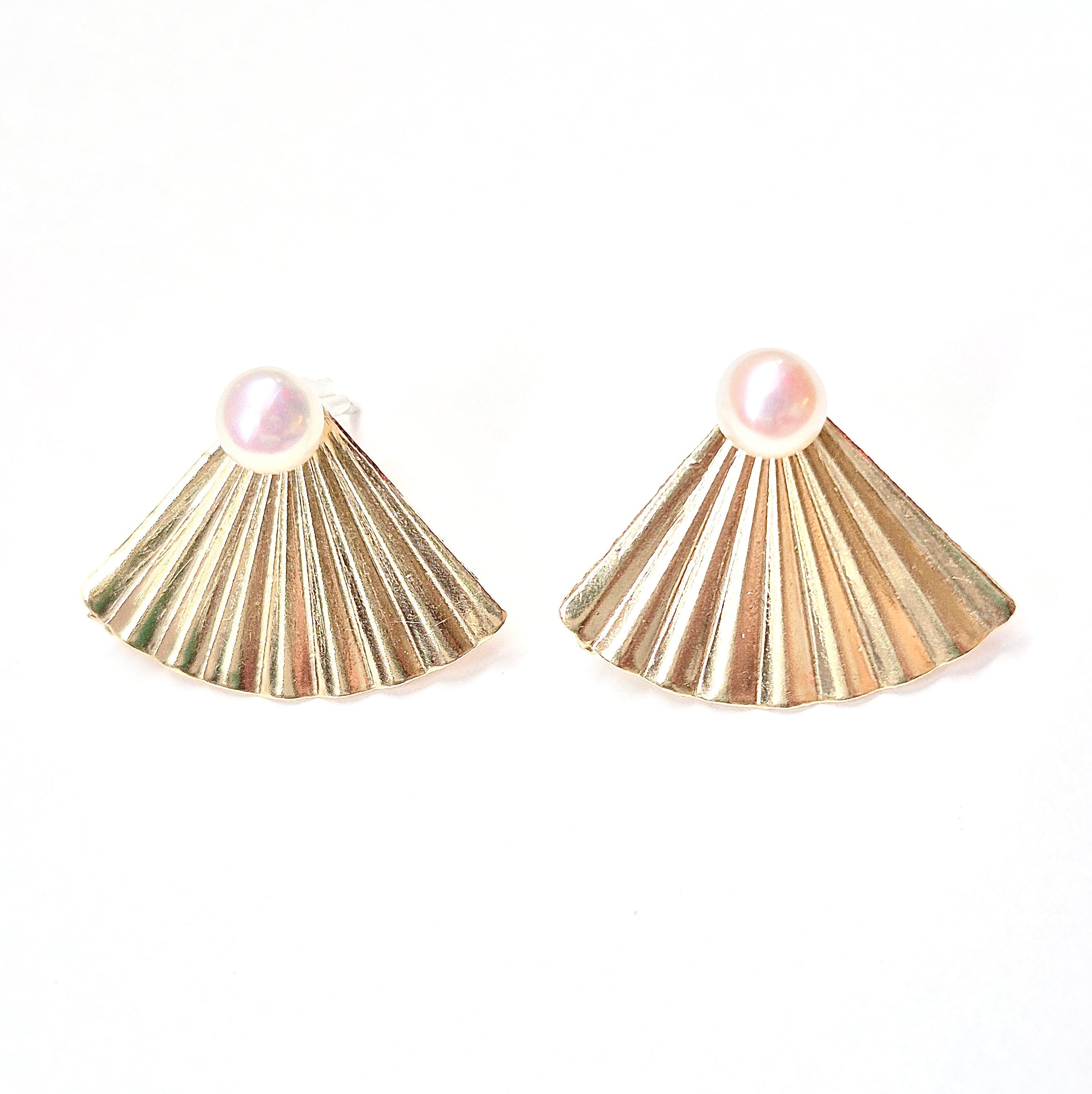 Pearl Fan Ear Jacket Stud Earrings
