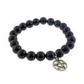 Elastic Bracelet 8mm Round Beads - Black Agate w/ Pentacle | Bracelet | Wiccan Center
