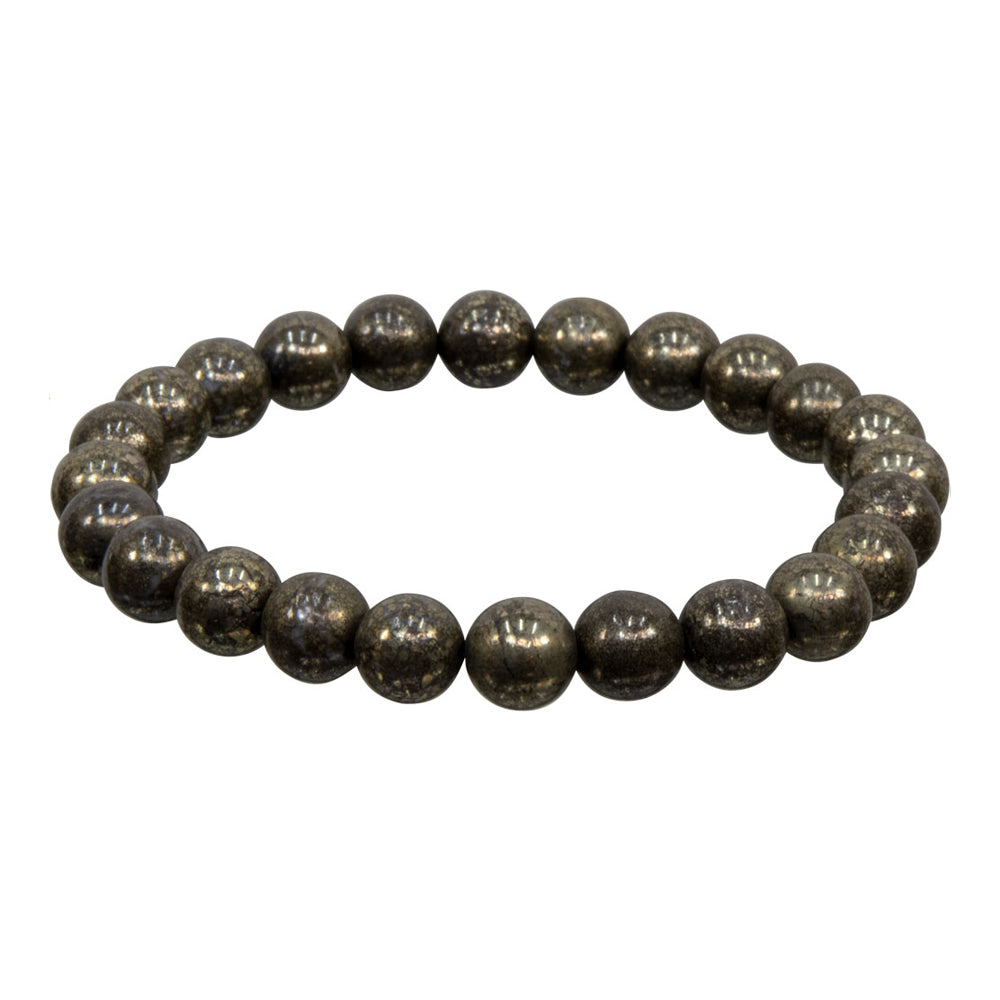 Elastic Bracelet 8mm Round Beads - Pyrite | Bracelet | Wiccan Center