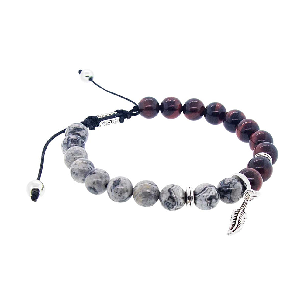Elastic Bracelet 8mm Round Beads - Red Tiger Eye & Jasper w/ Feather | Bracelet | Wiccan Center