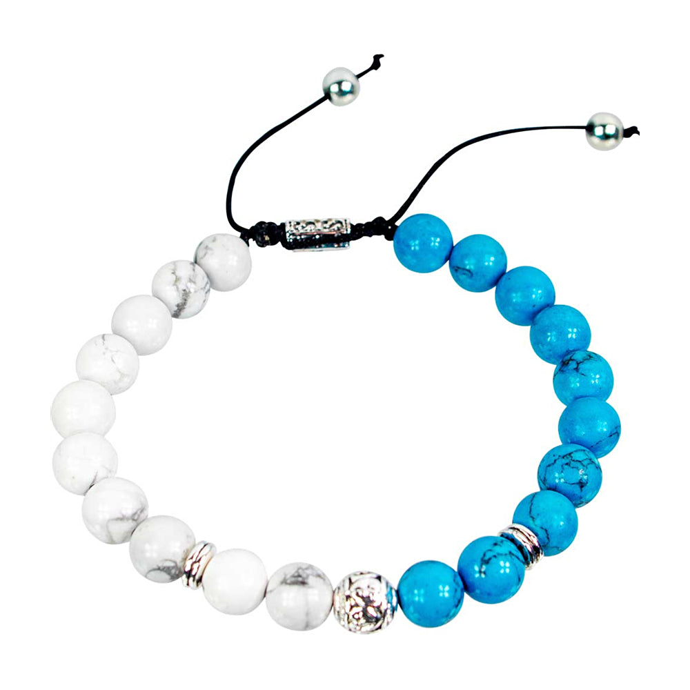 Elastic Bracelet 8mm Round Beads - Turquoise & White Howlite w/ Silver Accent Beads | Bracelet | Wiccan Center