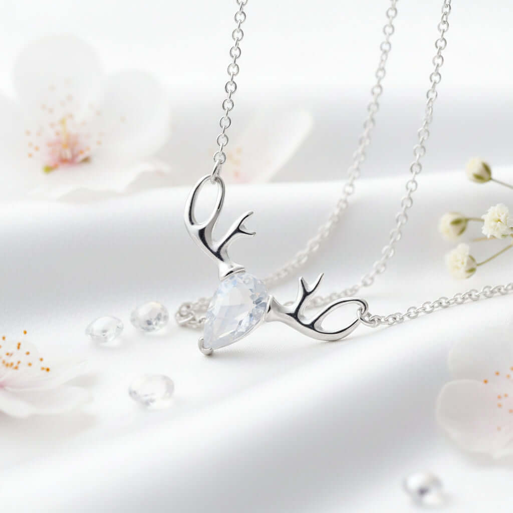Elk moonstone necklace Forest Moonstone Pendant Clavicle S925 Chain