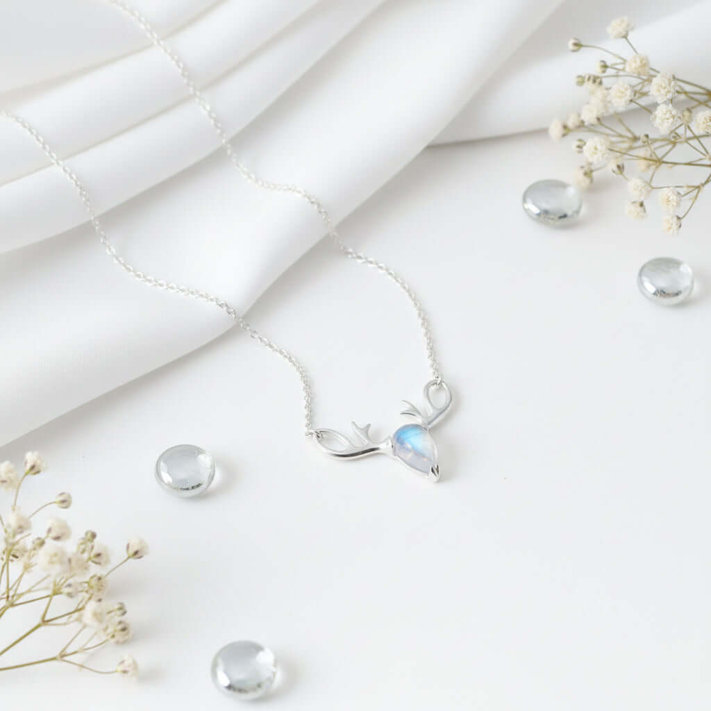 Elk moonstone necklace Forest Moonstone Pendant Clavicle S925 Chain