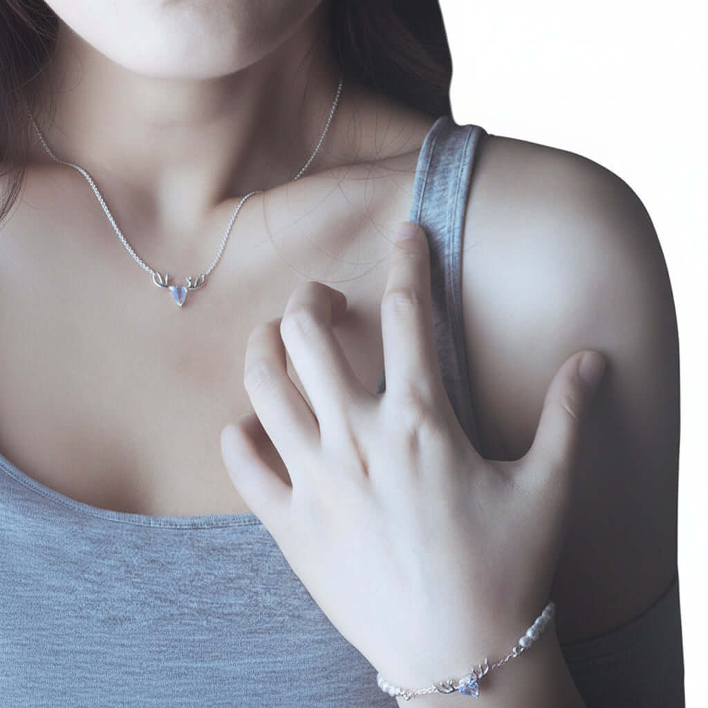Elk moonstone necklace Forest Moonstone Pendant Clavicle S925 Chain