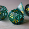 Elven Wood Green Forge Fire Glass DND Dice Set | Gemstone Dice | Wiccan Center