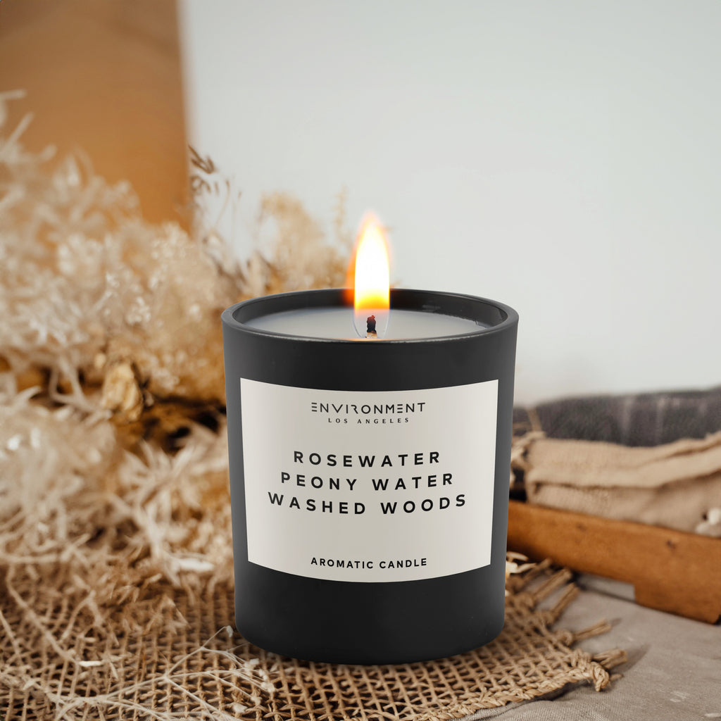 8oz Rosewater | Peony Water | Washed Woods Candle with Lid and Box (Inspired by Issey Miyake L'Eau d'Issey®)