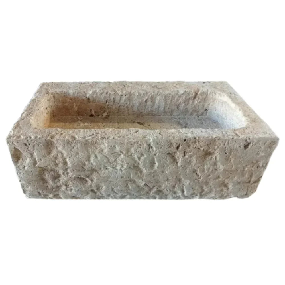 Ephesus Light Travertine Rustic Old-world Look Wall-mount Outdoor Sink (W)18" (L)28" (H)8" | Stone Sinks | Wiccan Center