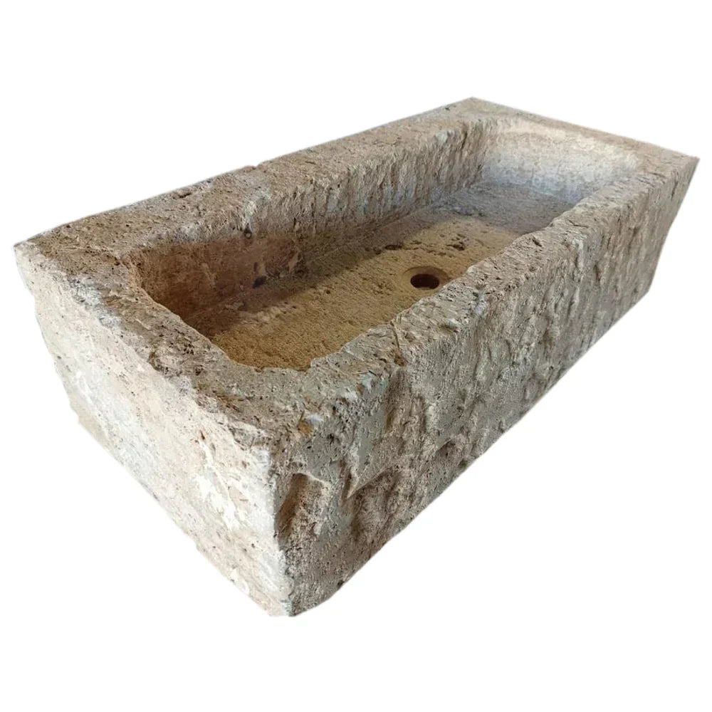 Ephesus Light Travertine Rustic Old-world Look Wall-mount Outdoor Sink (W)18" (L)28" (H)8" | Stone Sinks | Wiccan Center