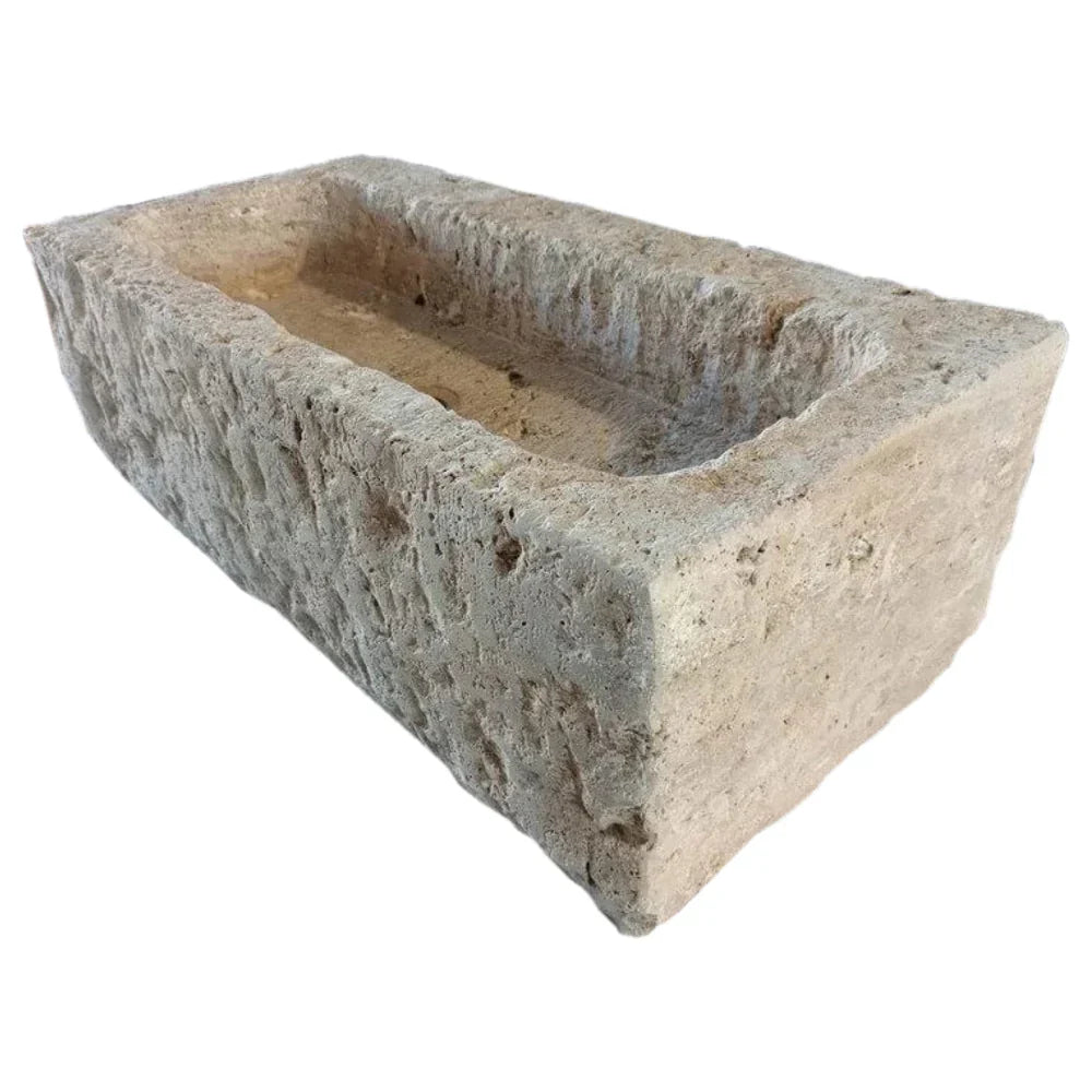 Ephesus Light Travertine Rustic Old-world Look Wall-mount Outdoor Sink (W)18" (L)28" (H)8" | Stone Sinks | Wiccan Center