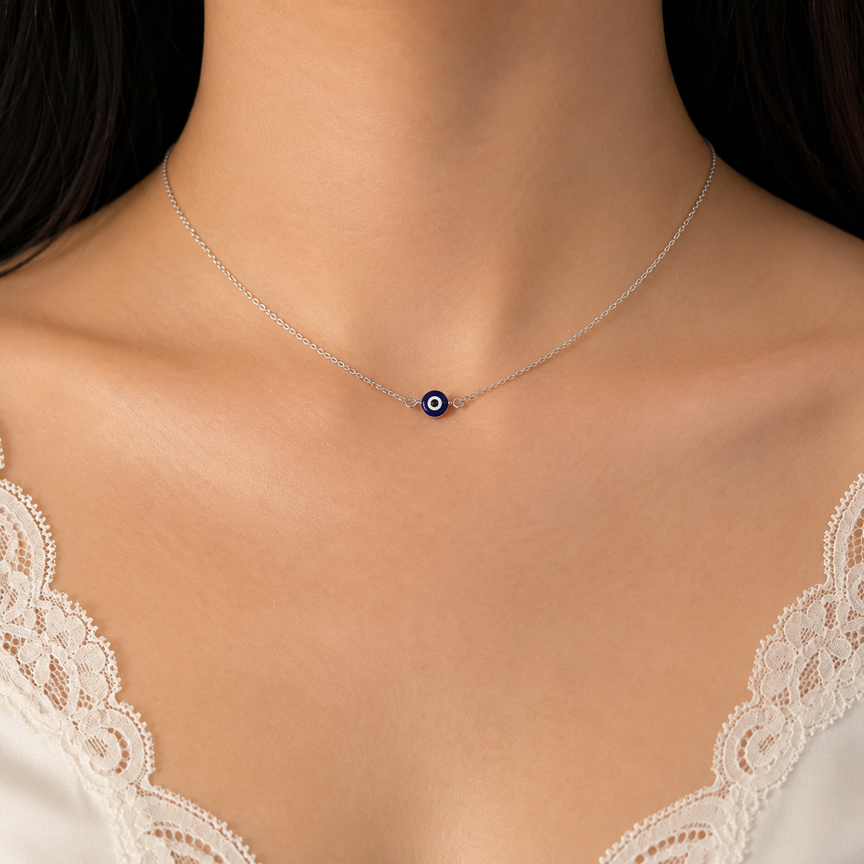 Evil Eye Necklace with Swarovski Clasp