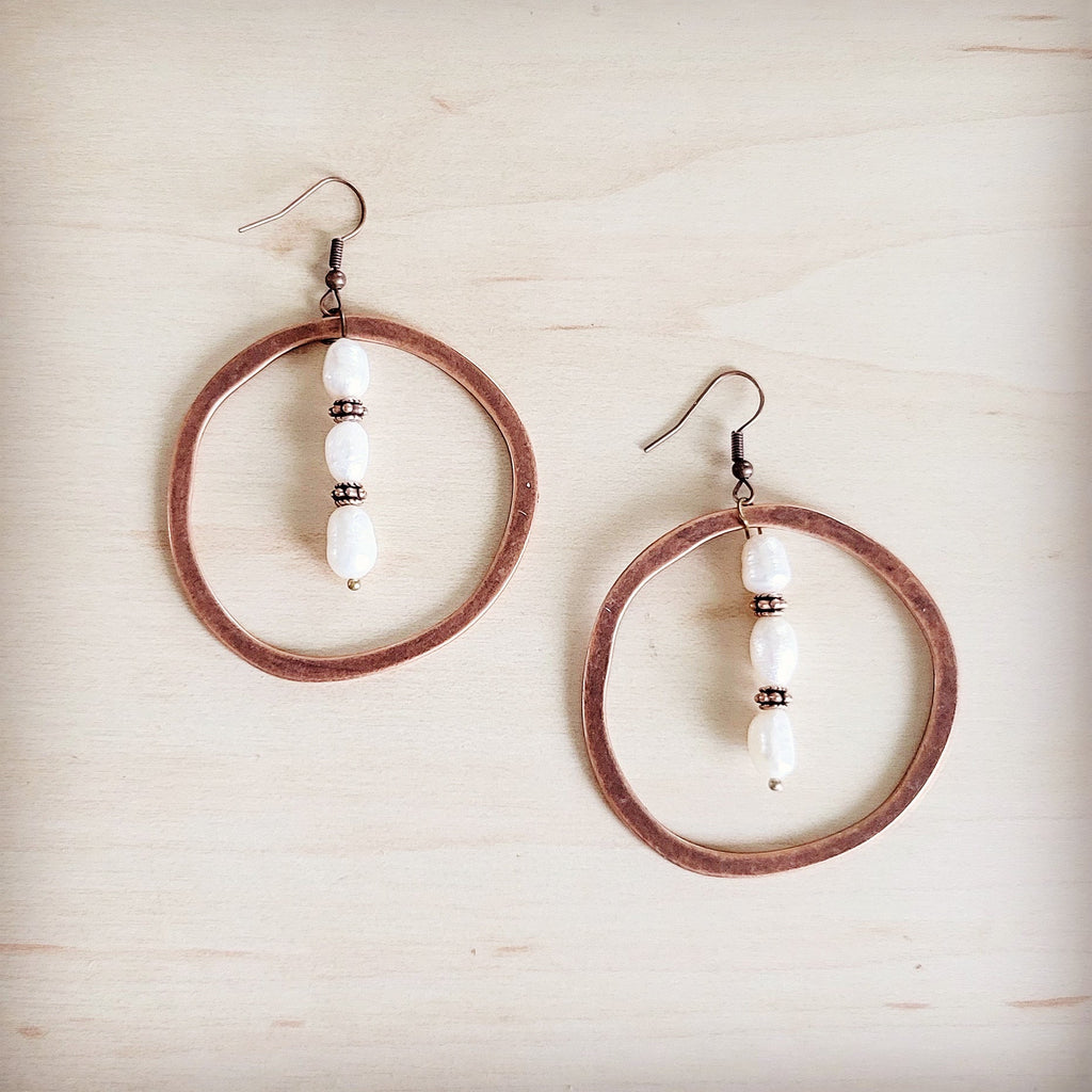 Western Copper Hoop Earrings w/ Genuine Freshwater Pearls 200bq | Earrings | Wiccan Center