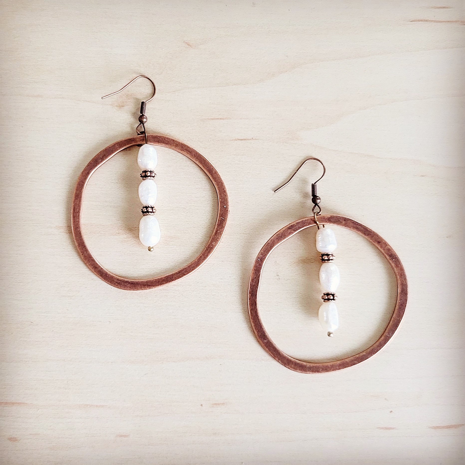 Western Copper Hoop Earrings w/ Genuine Freshwater Pearls 200bq | Earrings | Wiccan Center