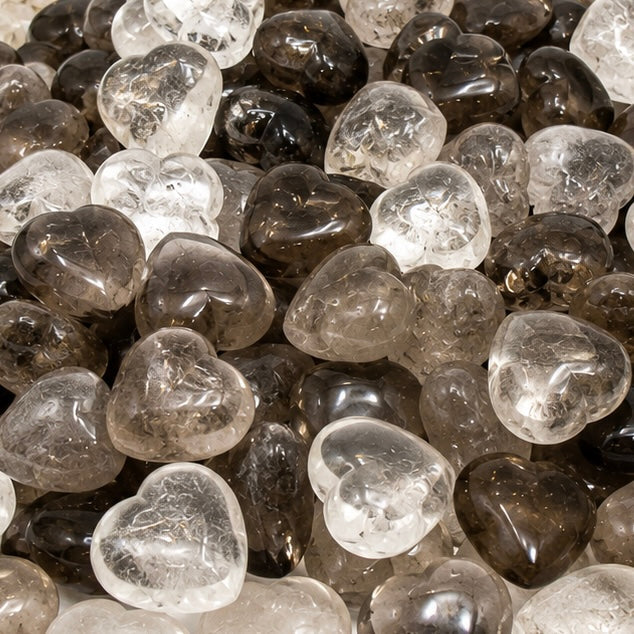 5 LB Smoky & Clear Quartz Mini Heart Carvings – Natural Mixed Lot – Crystal Hearts for Gifts, Wedding Favors and Home Décor