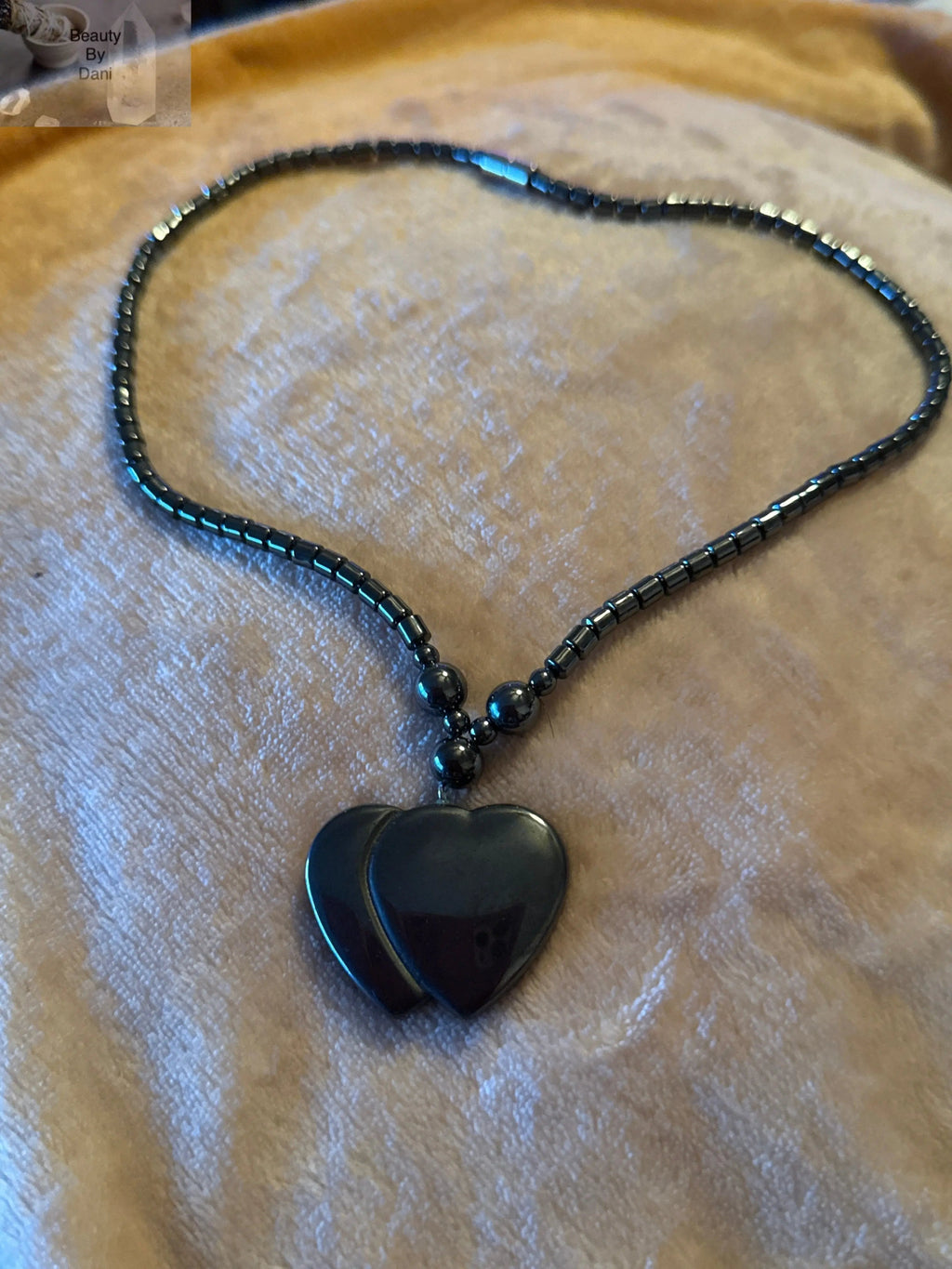 Double Heart Hematite Necklace