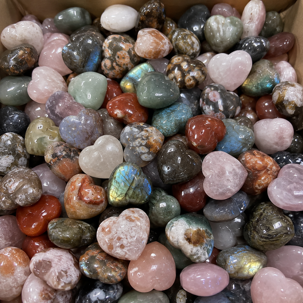 10 LB Mixed Crystal Mini Hearts – Polished Assortment (No Selection)