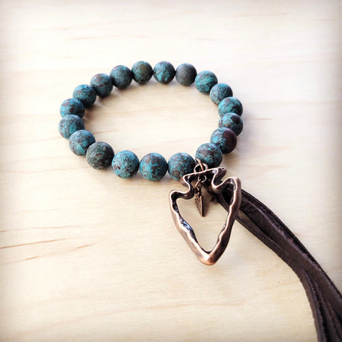 **Natural American Turquoise Beaded Bracelet w/ Tassel and Arrowhead 811e