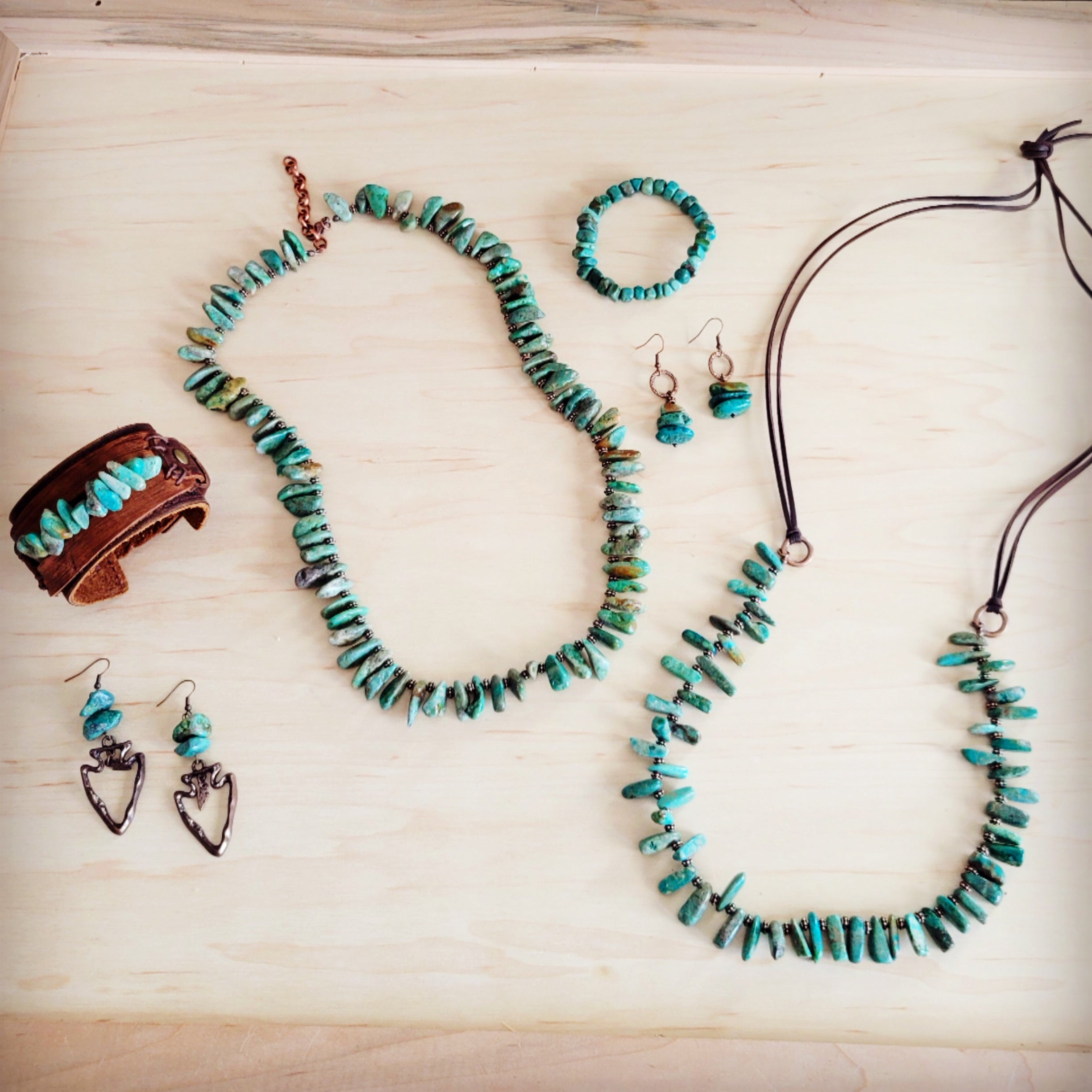 Natural Turquoise Stacked Stone Necklace with Leather Ties 263e | Necklace | Wiccan Center