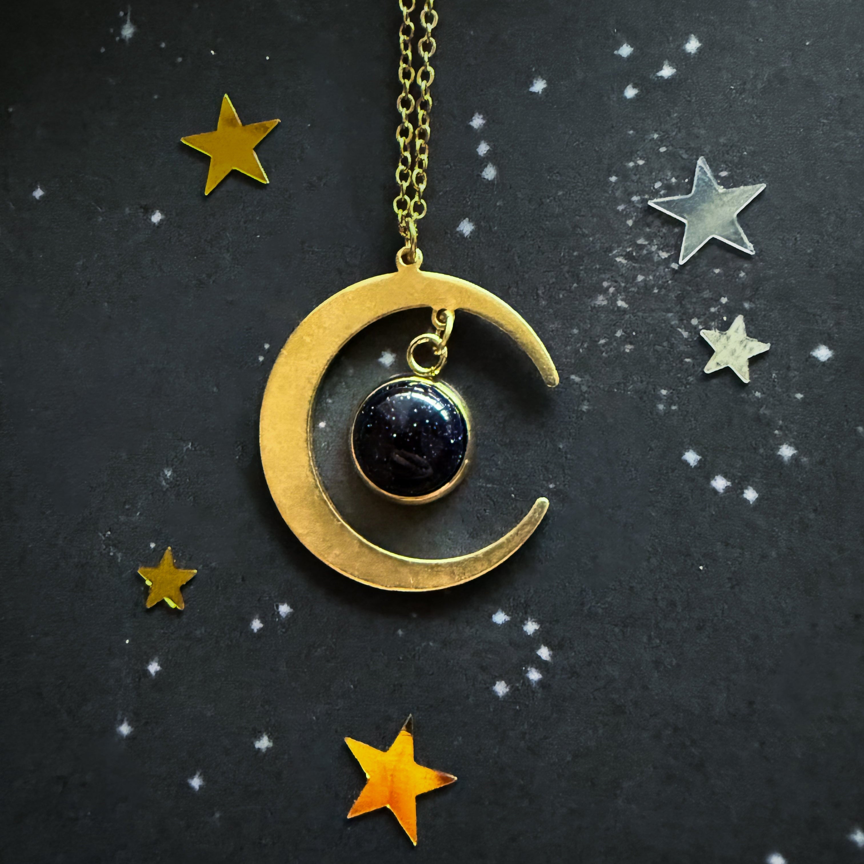 Starlit Crescent Necklace with Blue Sandstone | Necklace | Wiccan Center