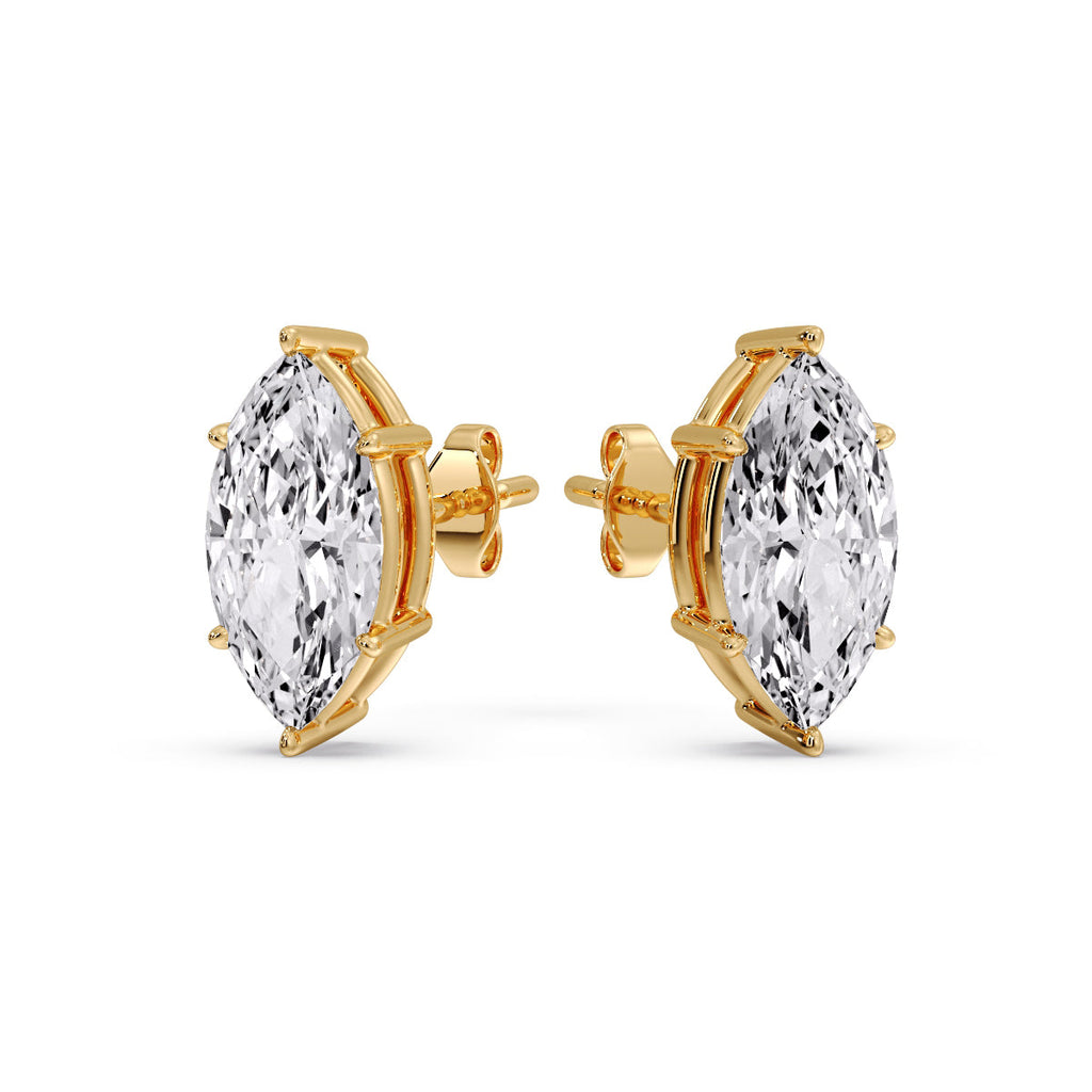 6 Prong Marquise Diamonds Solitaire Stud Earring in Basket Setting