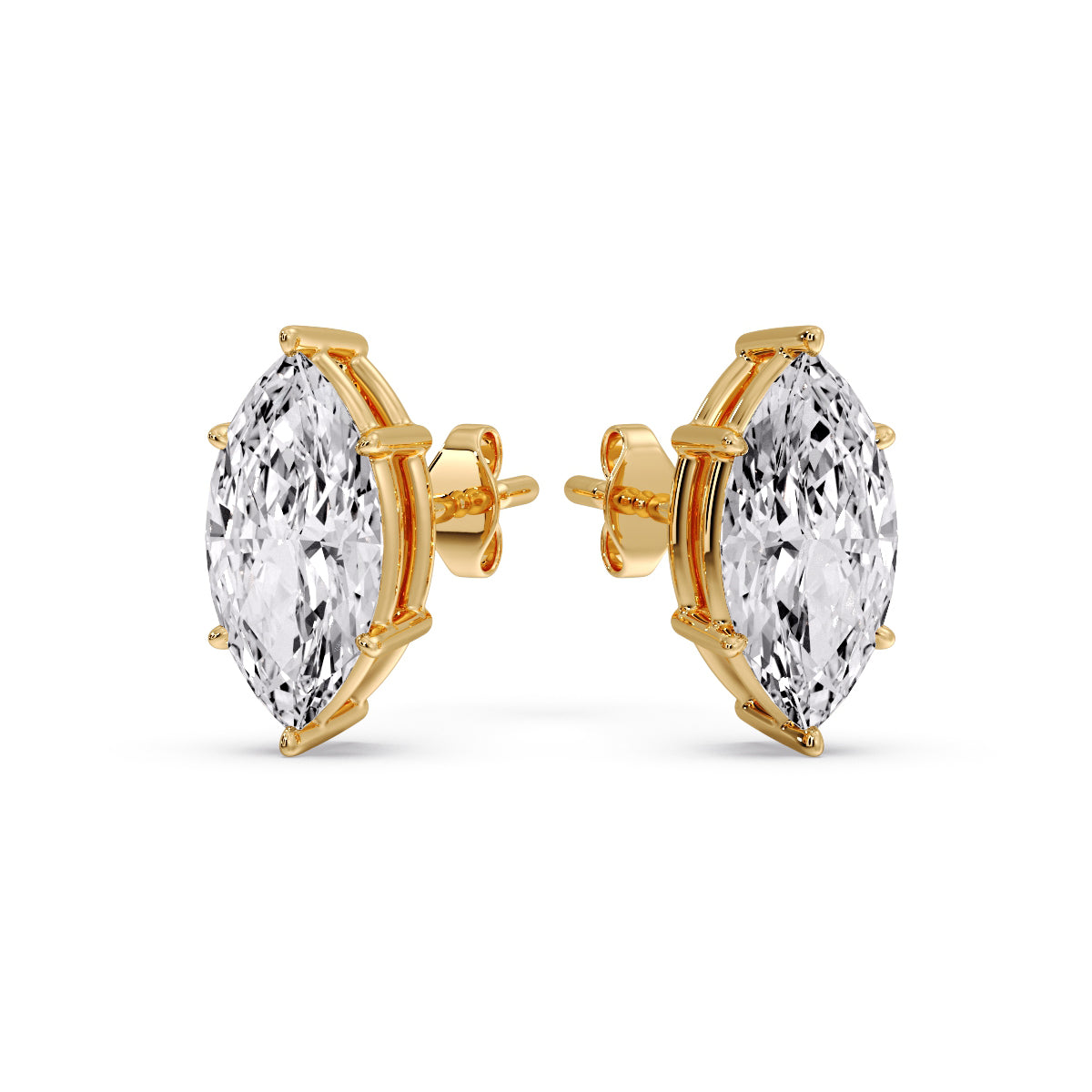 6 Prong Marquise Diamonds Solitaire Stud Earring in Basket Setting