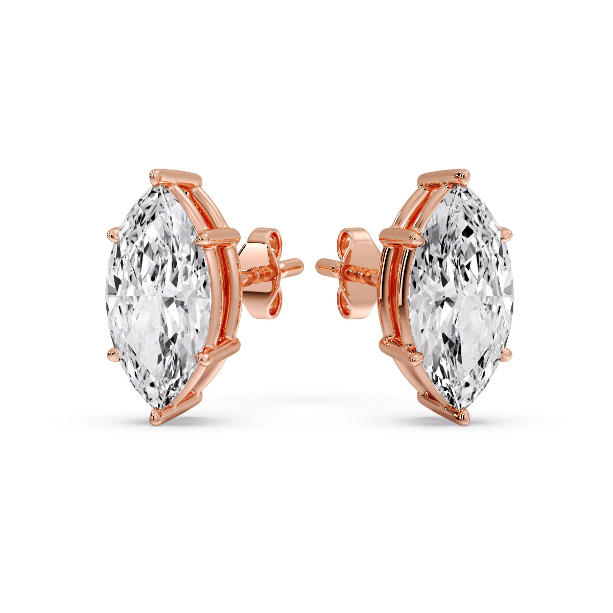 6 Prong Marquise Diamonds Solitaire Stud Earring in Basket Setting