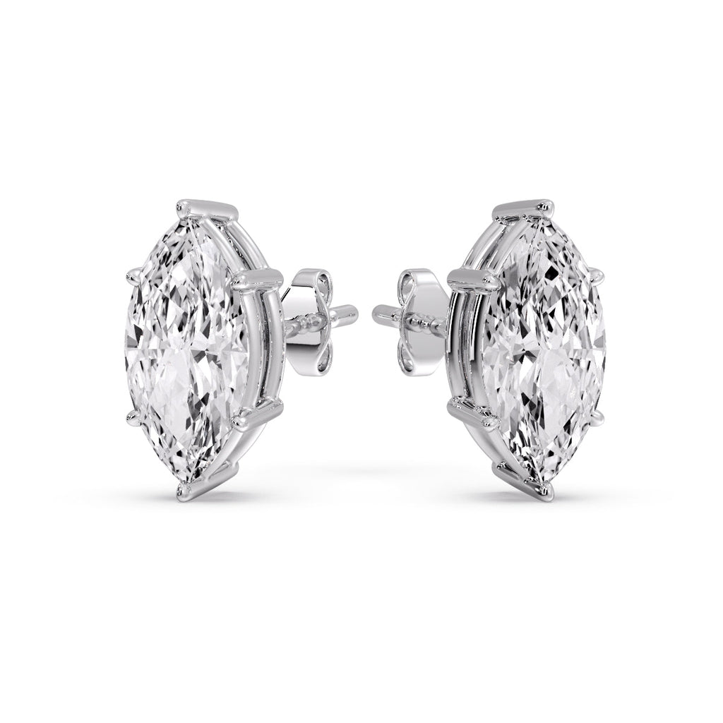 6 Prong Marquise Diamonds Solitaire Stud Earring in Basket Setting