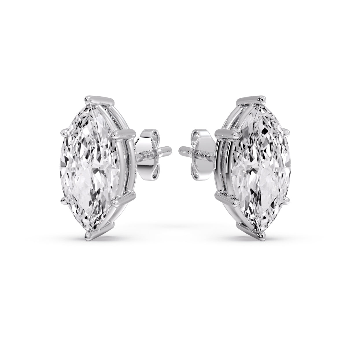 6 Prong Marquise Diamonds Solitaire Stud Earring in Basket Setting