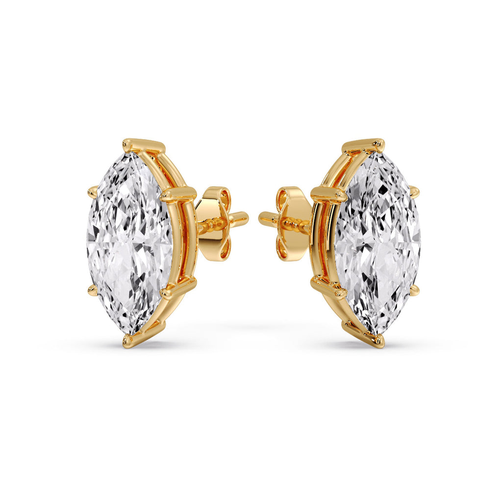 6 Prong Marquise Diamonds Solitaire Stud Earring in Basket Setting