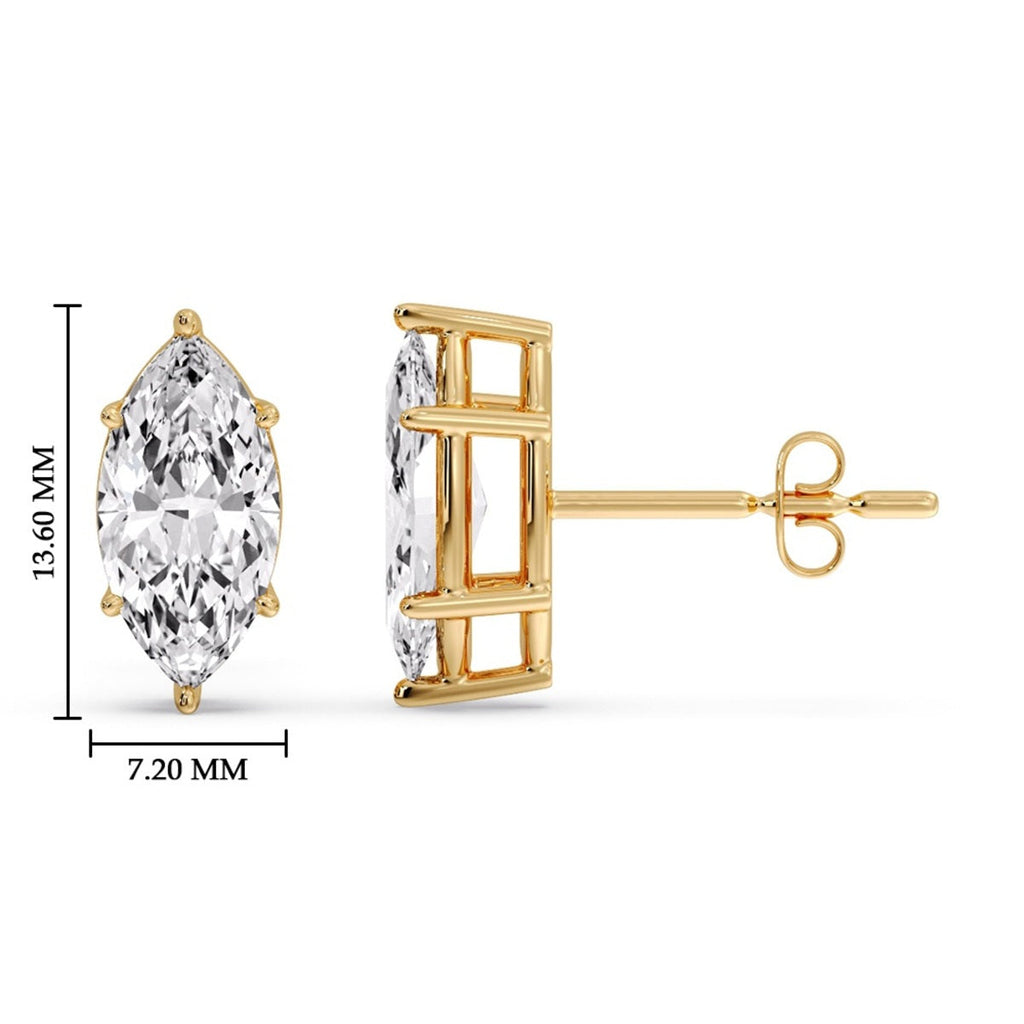 6 Prong Marquise Diamonds Solitaire Stud Earring in Basket Setting