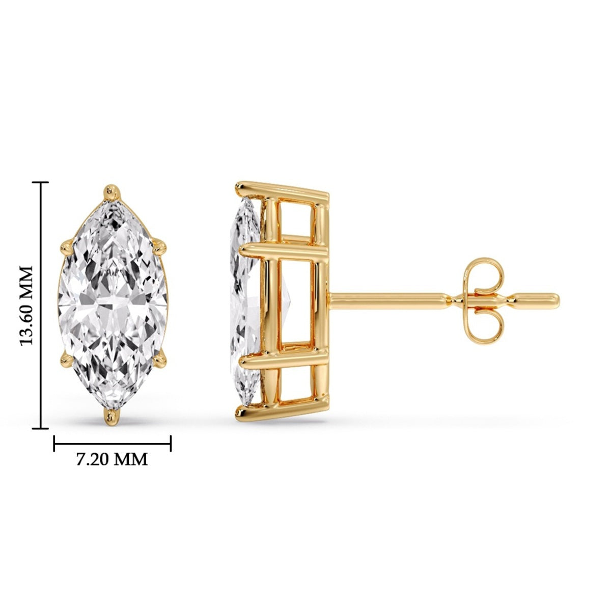6 Prong Marquise Diamonds Solitaire Stud Earring in Basket Setting