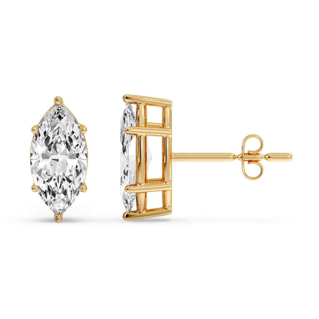 6 Prong Marquise Diamonds Solitaire Stud Earring in Basket Setting