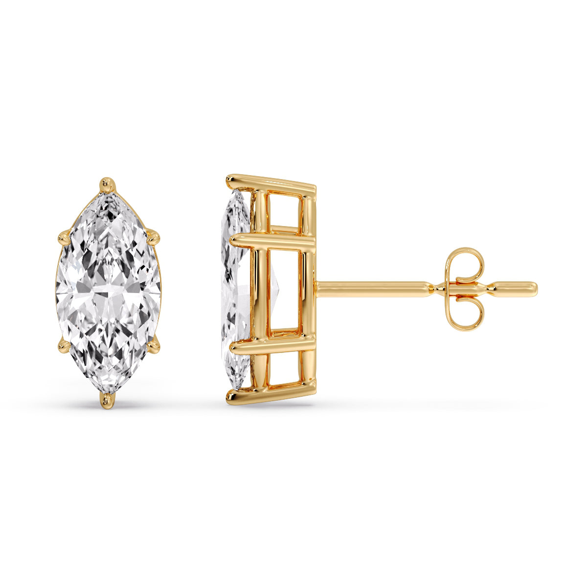 6 Prong Marquise Diamonds Solitaire Stud Earring in Basket Setting