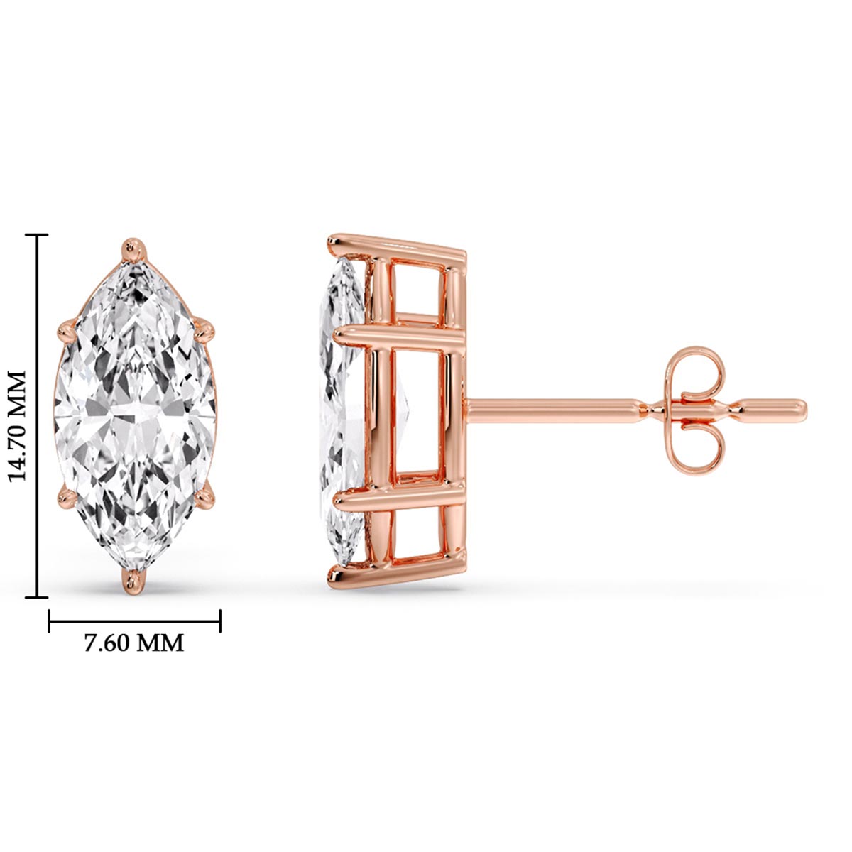 6 Prong Marquise Diamonds Solitaire Stud Earring in Basket Setting