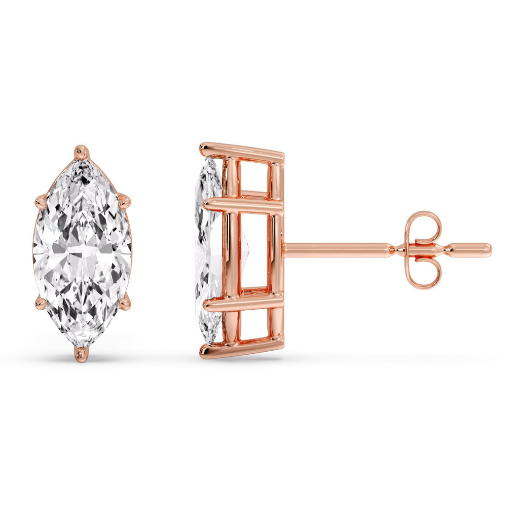 6 Prong Marquise Diamonds Solitaire Stud Earring in Basket Setting