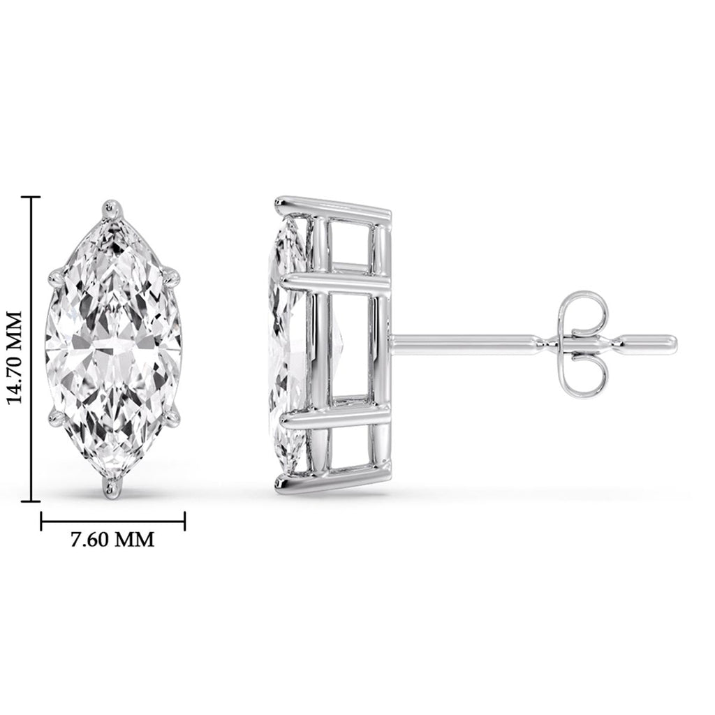 6 Prong Marquise Diamonds Solitaire Stud Earring in Basket Setting