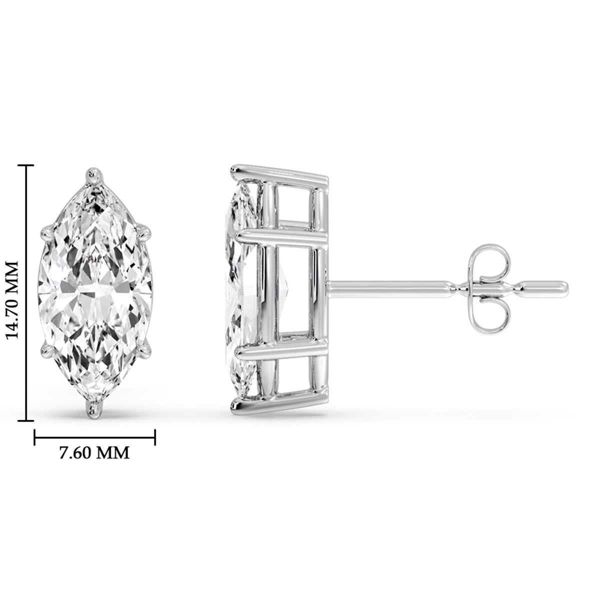 6 Prong Marquise Diamonds Solitaire Stud Earring in Basket Setting