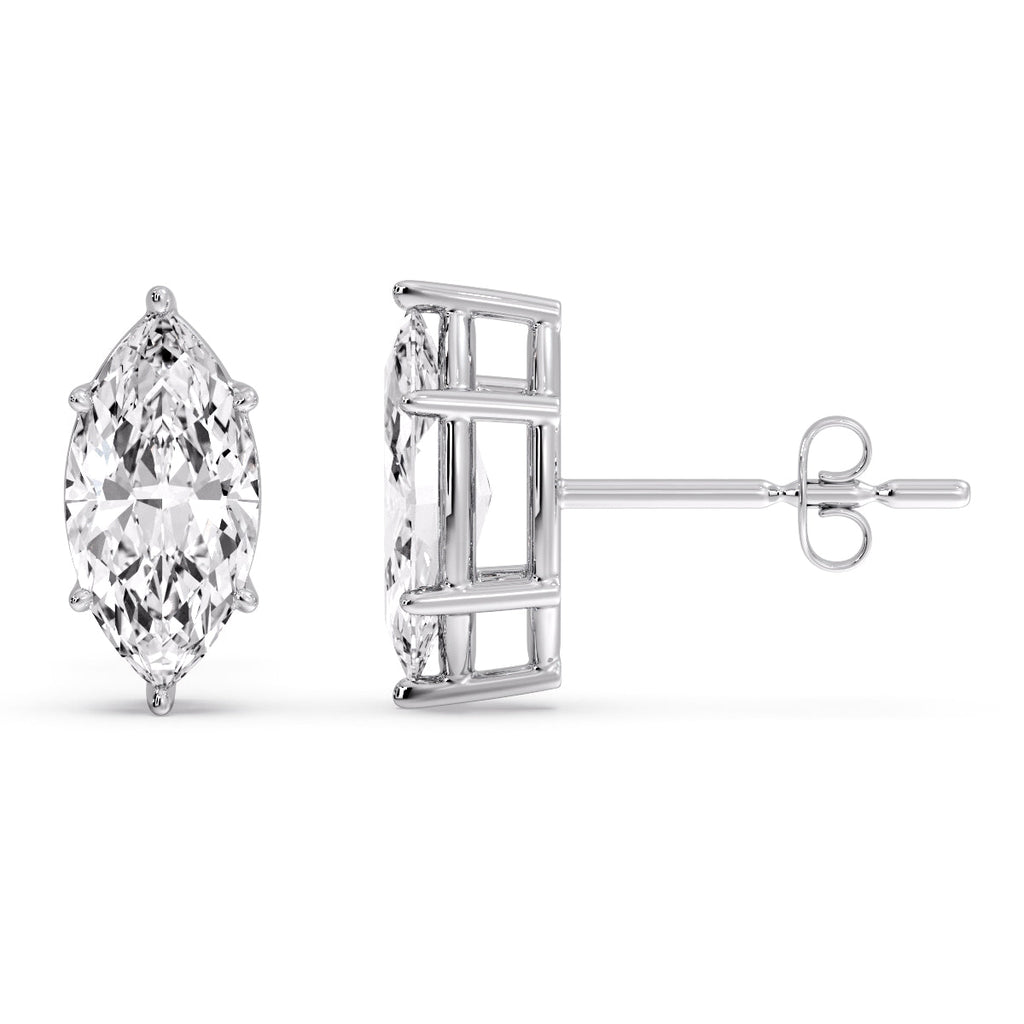 6 Prong Marquise Diamonds Solitaire Stud Earring in Basket Setting