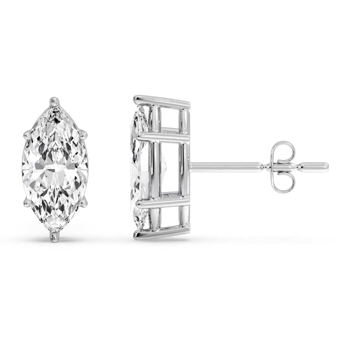 6 Prong Marquise Diamonds Solitaire Stud Earring in Basket Setting