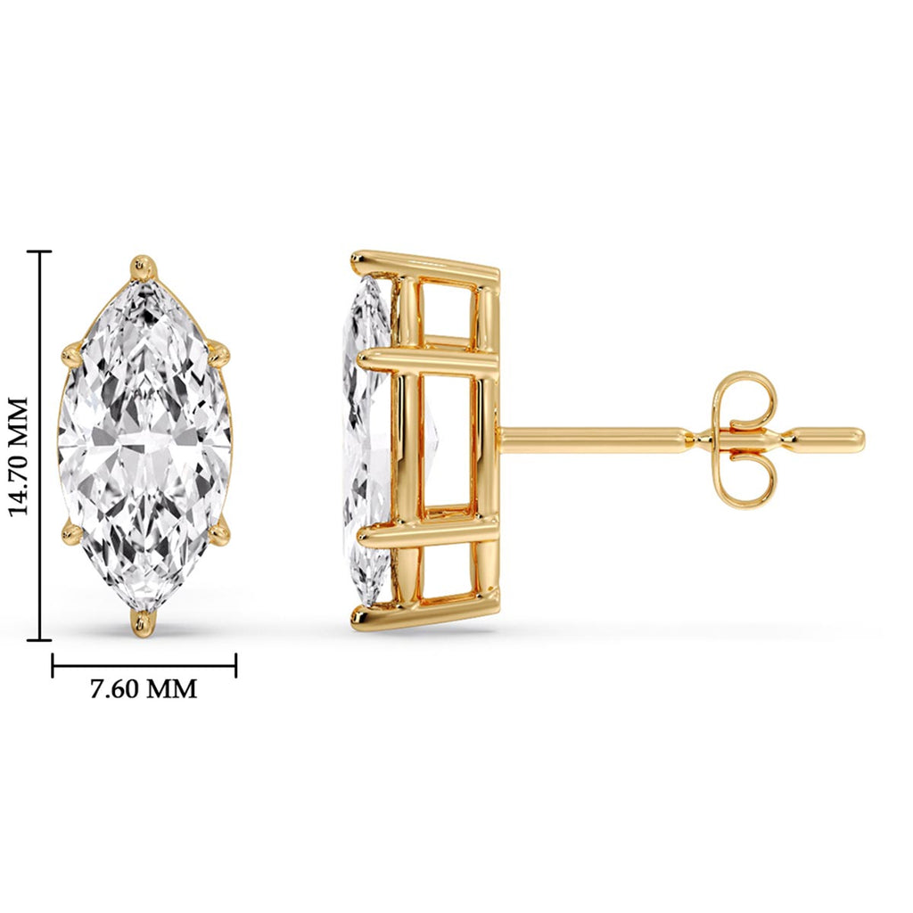 6 Prong Marquise Diamonds Solitaire Stud Earring in Basket Setting