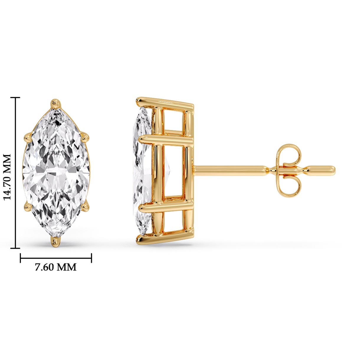 6 Prong Marquise Diamonds Solitaire Stud Earring in Basket Setting