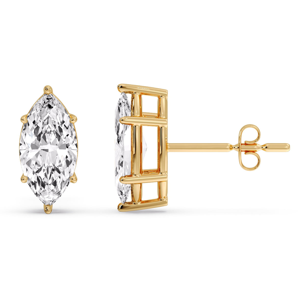 6 Prong Marquise Diamonds Solitaire Stud Earring in Basket Setting