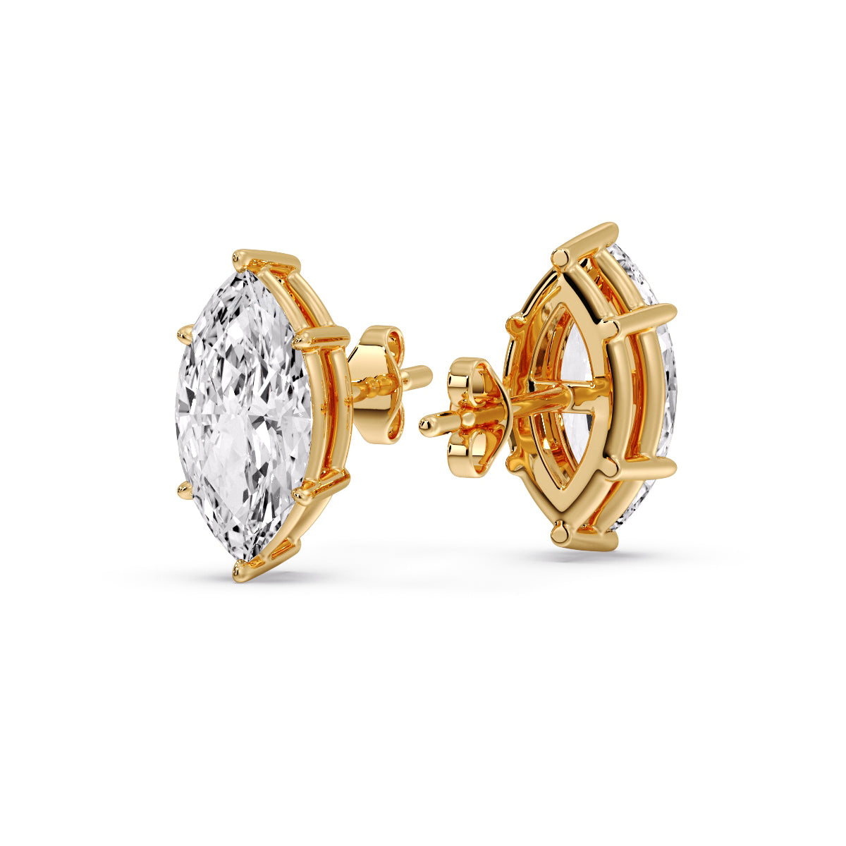 6 Prong Marquise Diamonds Solitaire Stud Earring in Basket Setting