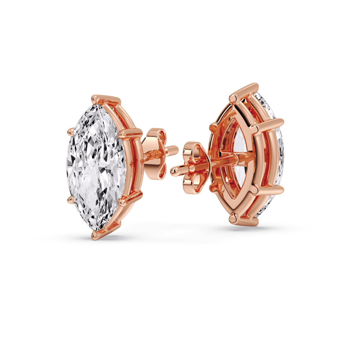 6 Prong Marquise Diamonds Solitaire Stud Earring in Basket Setting