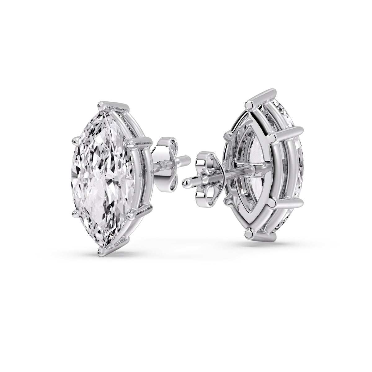 6 Prong Marquise Diamonds Solitaire Stud Earring in Basket Setting