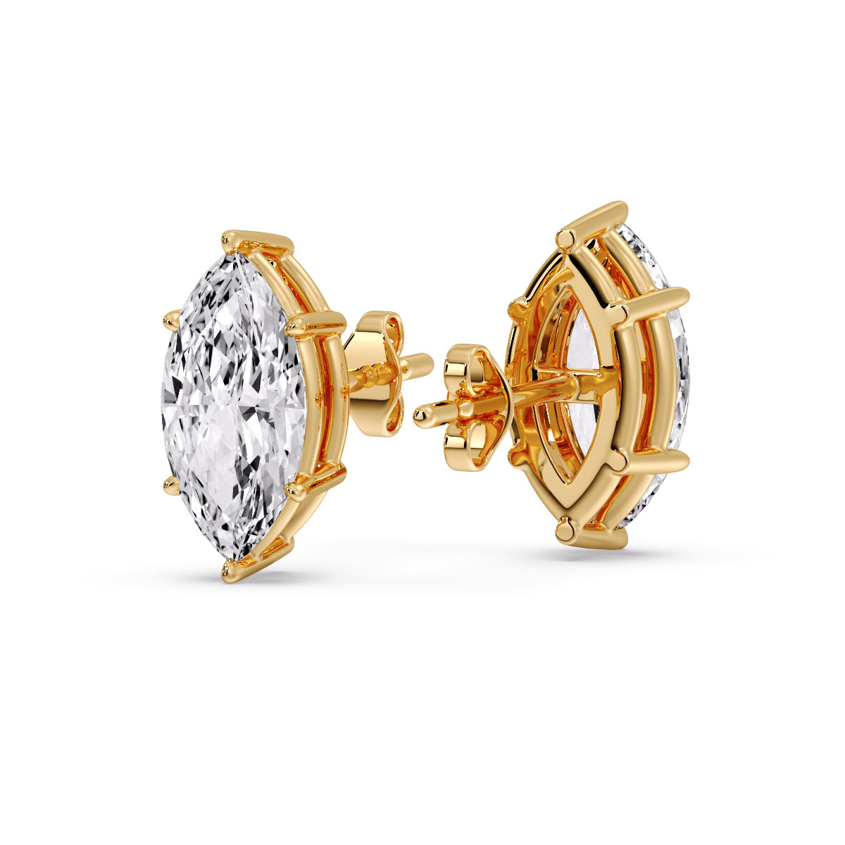 6 Prong Marquise Diamonds Solitaire Stud Earring in Basket Setting