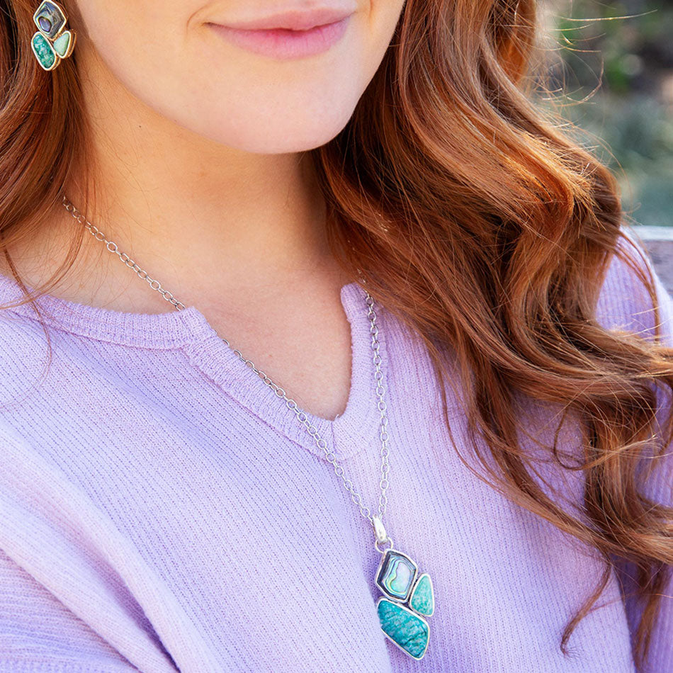 Blue Abalone Fire Sterling Silver Cluster Pendant Necklace | Necklaces | Wiccan Center